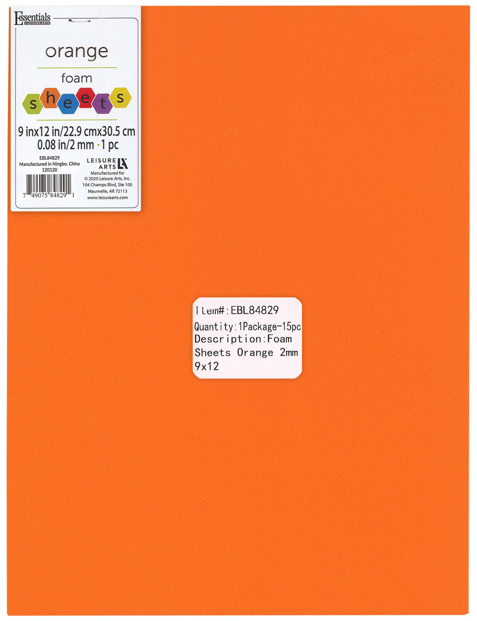 ORANGE 9X12 FOAM SHEET 2MM CW-10874