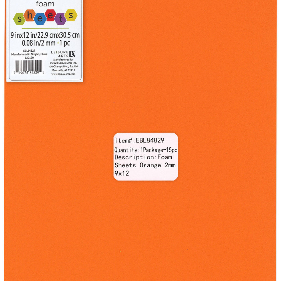 ORANGE 9X12 CRAFT FOAM SHEET CW-10874