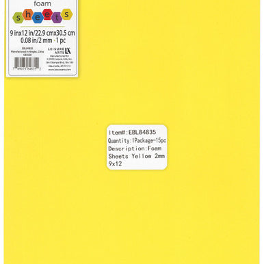 YELLOW 9X12 FOAM SHEET 2MM CW-10875