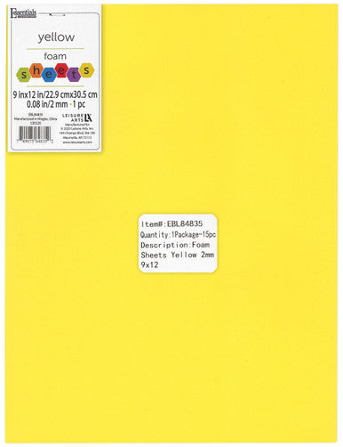 YELLOW 9X12 FOAM SHEET 2MM CW-10875