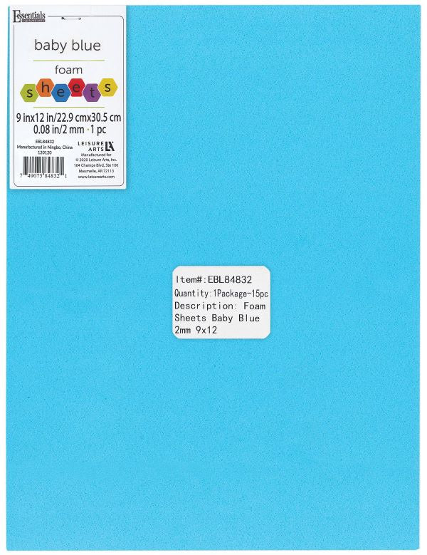 BABY BLUE 9X12 FOAM SHEET 2MM CW-10882