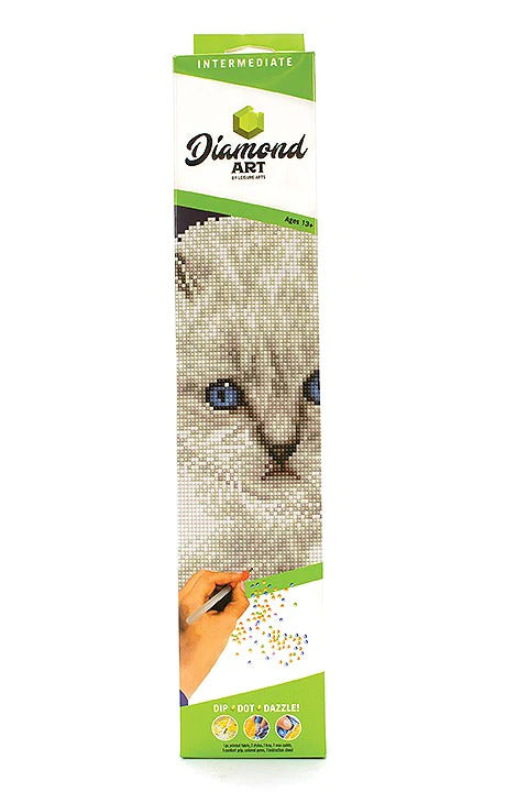 Diamond Art By Leisure Arts, White Cat, Intermediate 12X12 CW-11433