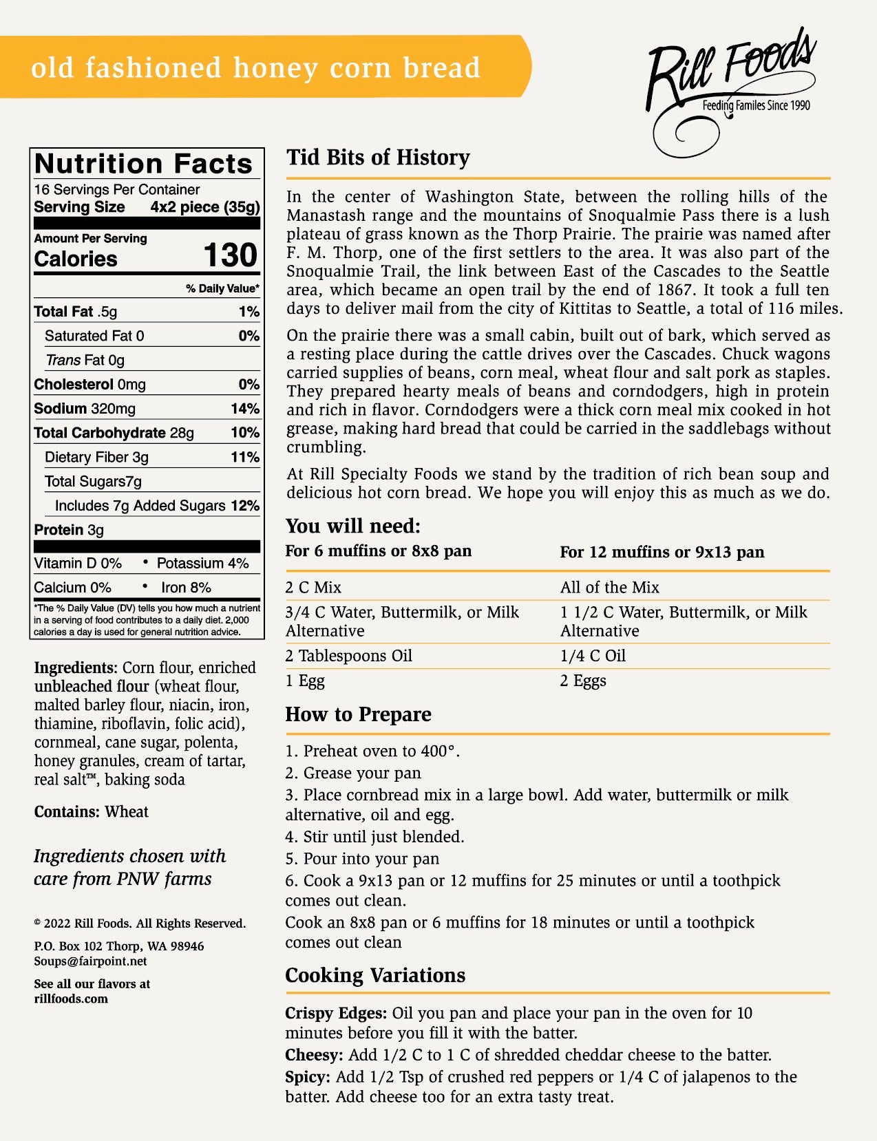 Thorp Prarie Corn Bread Mix - Large CW-12882_4