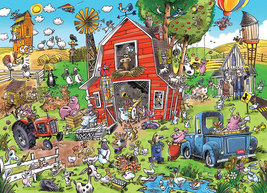 Doodle Town: Farmyard Folly 1000 Pc Puzzle - Whamond. Dave CW-13173