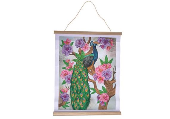 PEACOCK PEONY CRYSTAL ART SCROLL KIT CW-14748