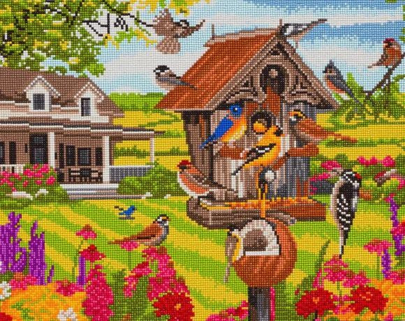 GARDEN BIRDS LARGE CRYSTAL ART MOUNTED KIT (19.7" X 15.75") CW-14758