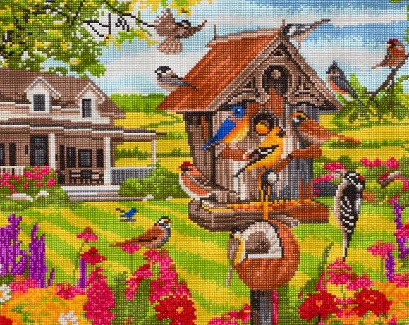 GARDEN BIRDS LARGE CRYSTAL ART MOUNTED KIT (19.7" X 15.75") CW-14758