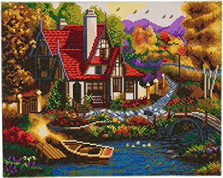 RIVERSIDE COTTAGE CRYSTAL ART MOUNTED KIT (19.7" X 15.75") CW-14759