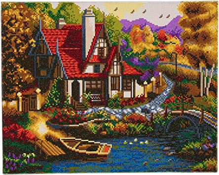 RIVERSIDE COTTAGE CRYSTAL ART MOUNTED KIT (19.7" X 15.75") CW-14759