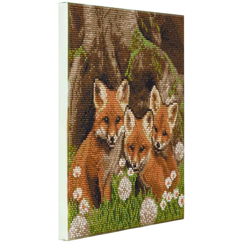 FOX CUBS MEDIUM CRYSTAL ART MOUNTED KIT (11.8" X 11.8") CW-14888