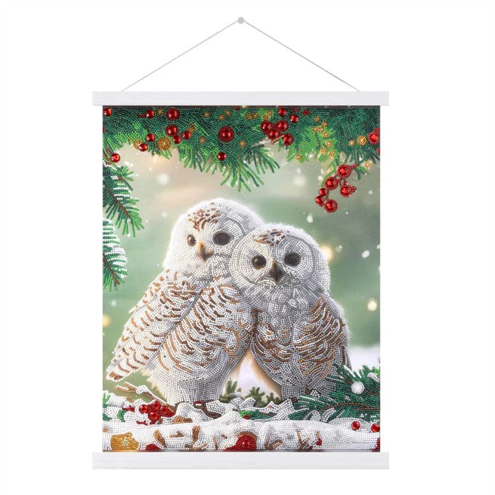 Snowy Owls Sanctuary Crystal Art Scroll Kit CW-15055