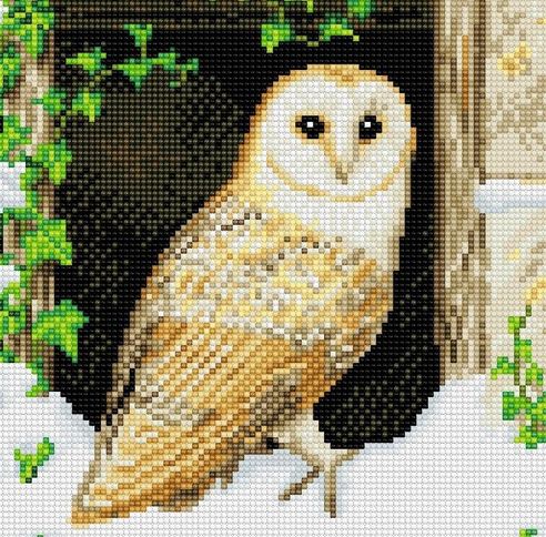 SNOWY OWL MEDIUM CRYSTAL ART MOUNTED KIT (11.8" X 11.8") CW-15057