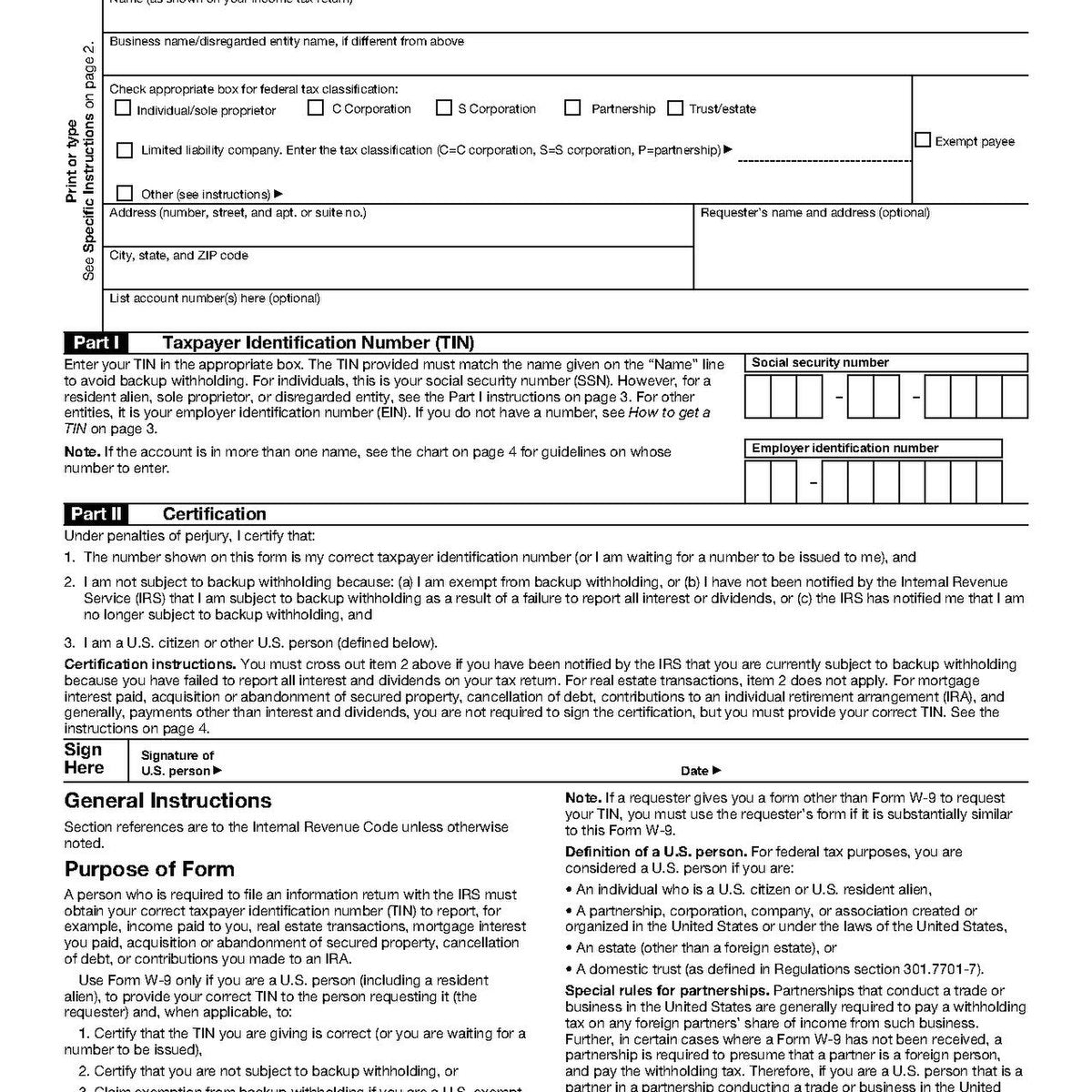 W-9 Form Each FL170219