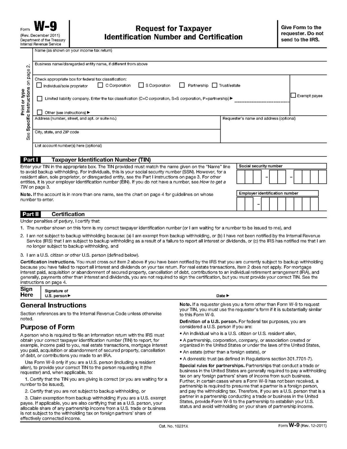 W-9 Form Each FL170219