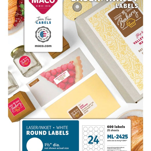 1.66" Round White Labels JB-20398