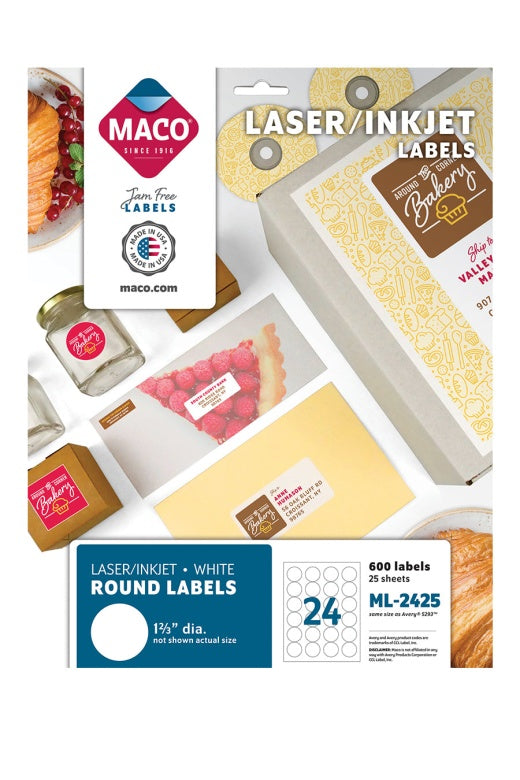 1.66" Round White Labels JB-20398