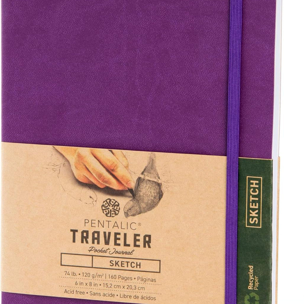 Pentalic 6" X 8" Pocket Sketchbook Traveler Journal, 160 Pages, Purple JB-25403