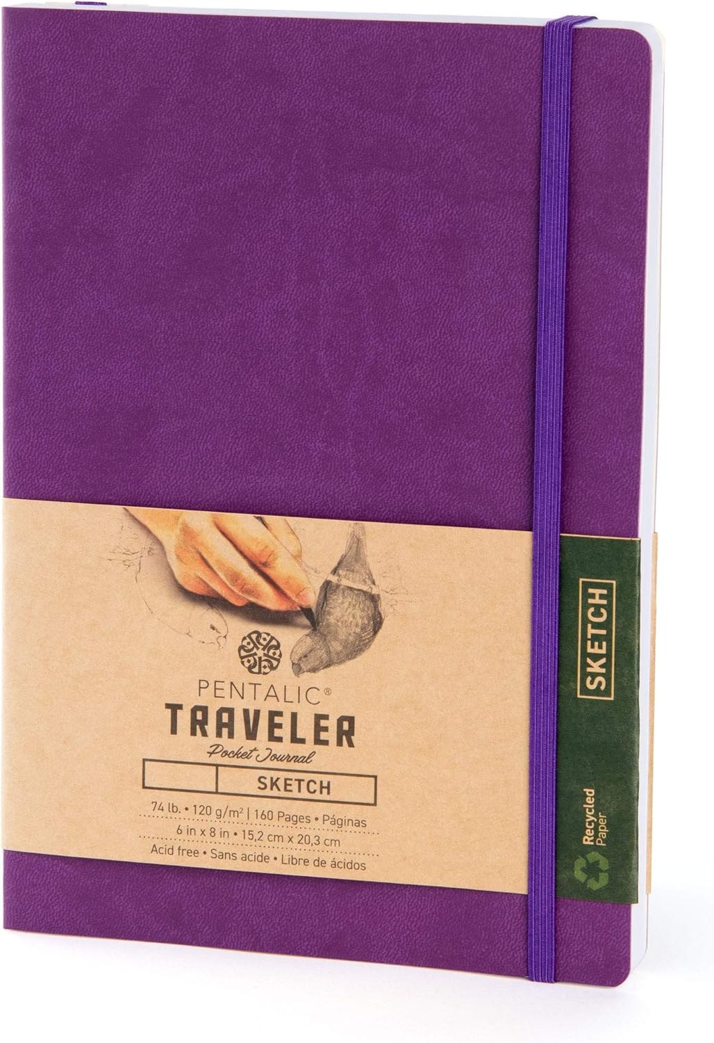 Pentalic 6" X 8" Pocket Sketchbook Traveler Journal, 160 Pages, Purple JB-25403