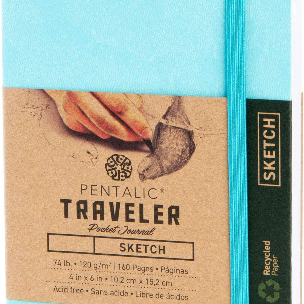 Pentalic 4" X 6" Pocket Sketchbook Traveler Journal, 160 Pages, Turquoise JB-26913