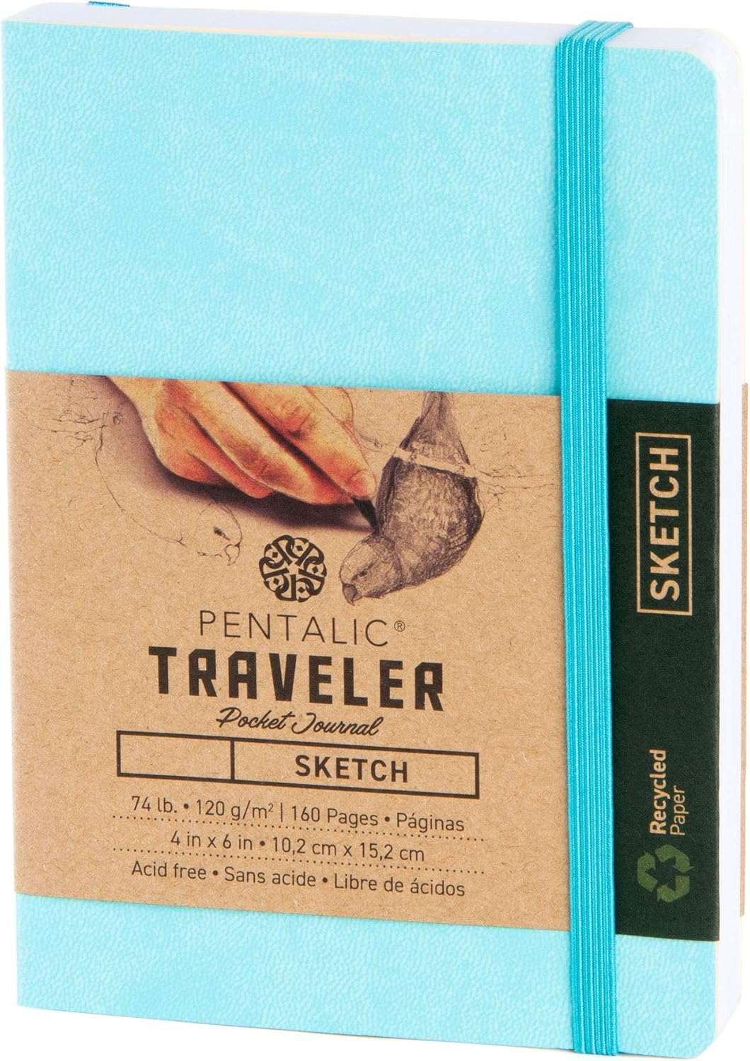 Pentalic 4" X 6" Pocket Sketchbook Traveler Journal, 160 Pages, Turquoise JB-26913