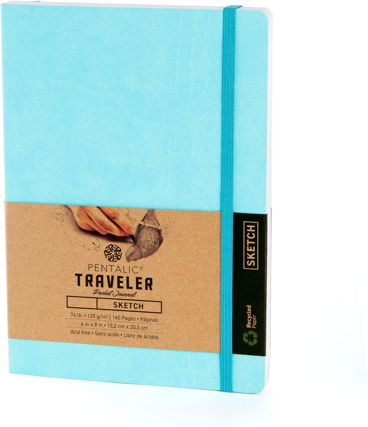 Pentalic 6" X 8" Pocket Sketchbook Traveler Journal, 160 Pages, Turquoise JB-27930