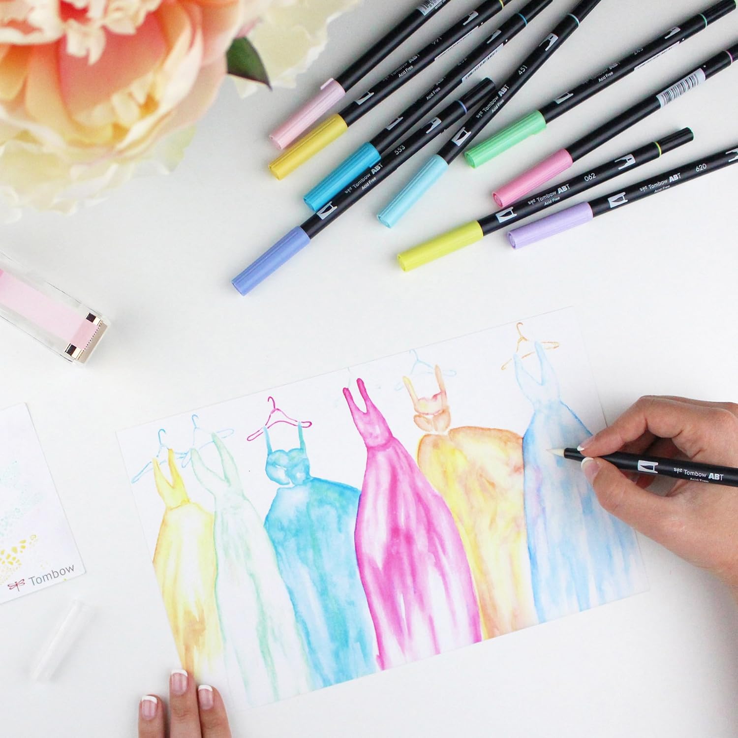 Mark Dual Brush Pen Pastel Tombow 10Pc Set Marker Arts & Crafts JB-33808_1