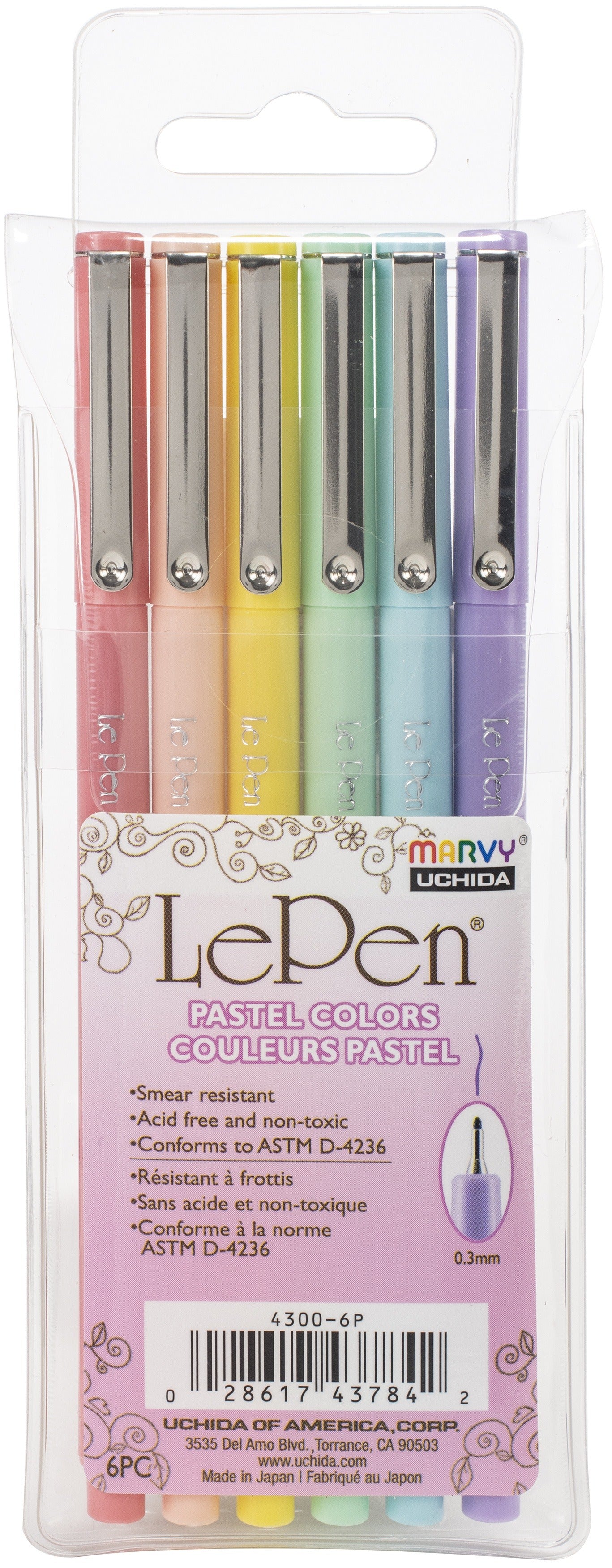 Le Pen Pen Sets, 6-Pen Pastel Colors Set JB-34835