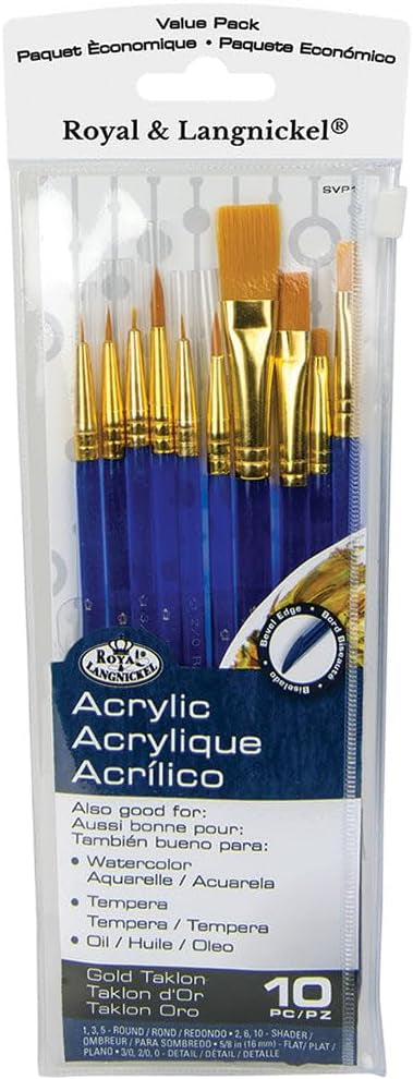 Gold Taklon Paint Brush Value Pack 10Pk Arts & Crafts JB-38626_1