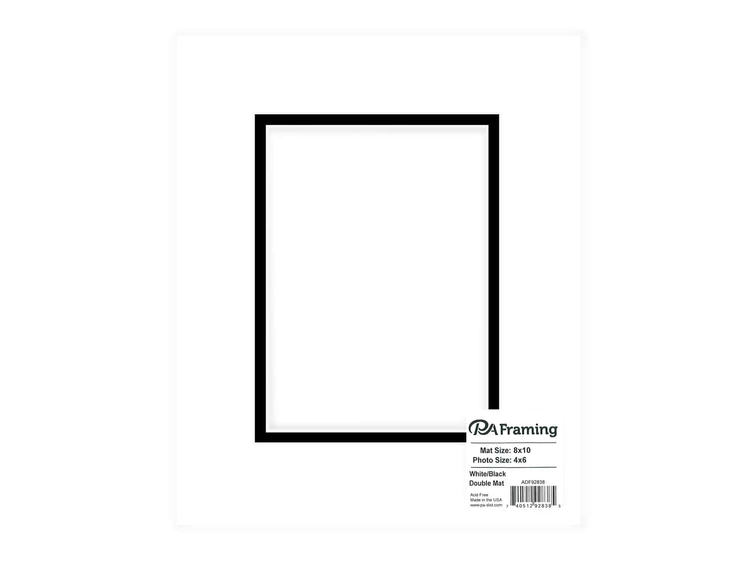 Pa Framing Mat Double 8"X 10" /4"X 6" White Core White/Black JB-40632_77bb84f5-94ae-4496-a13b-41f7acb7d5d1