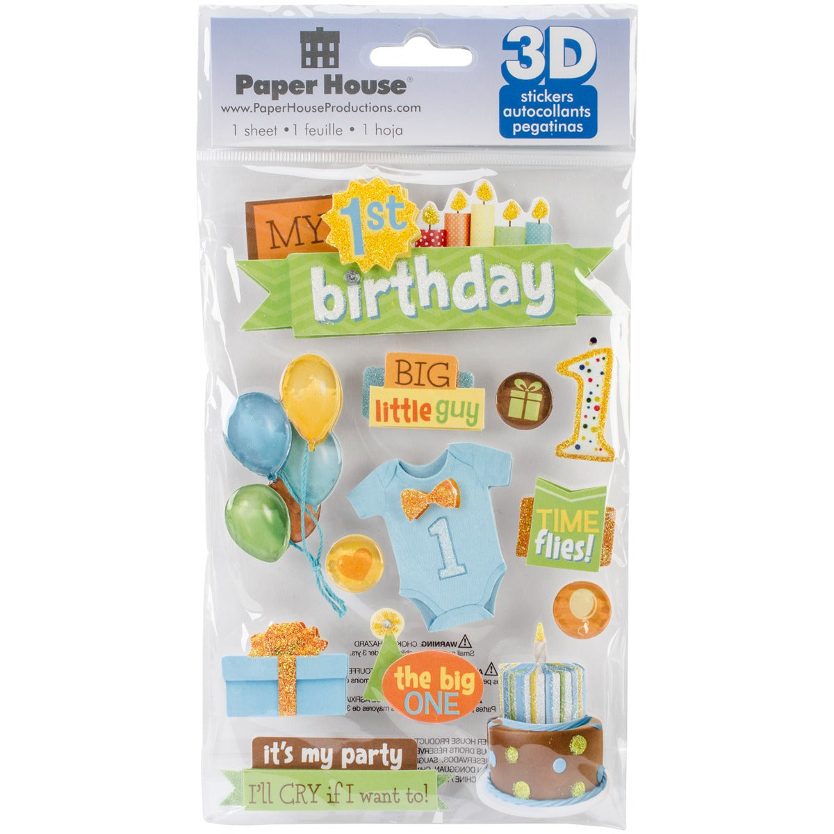 Paper House 3D Stickers 4.5"X7.5" -1St Birthday-Boy Arts & Crafts JB-41176