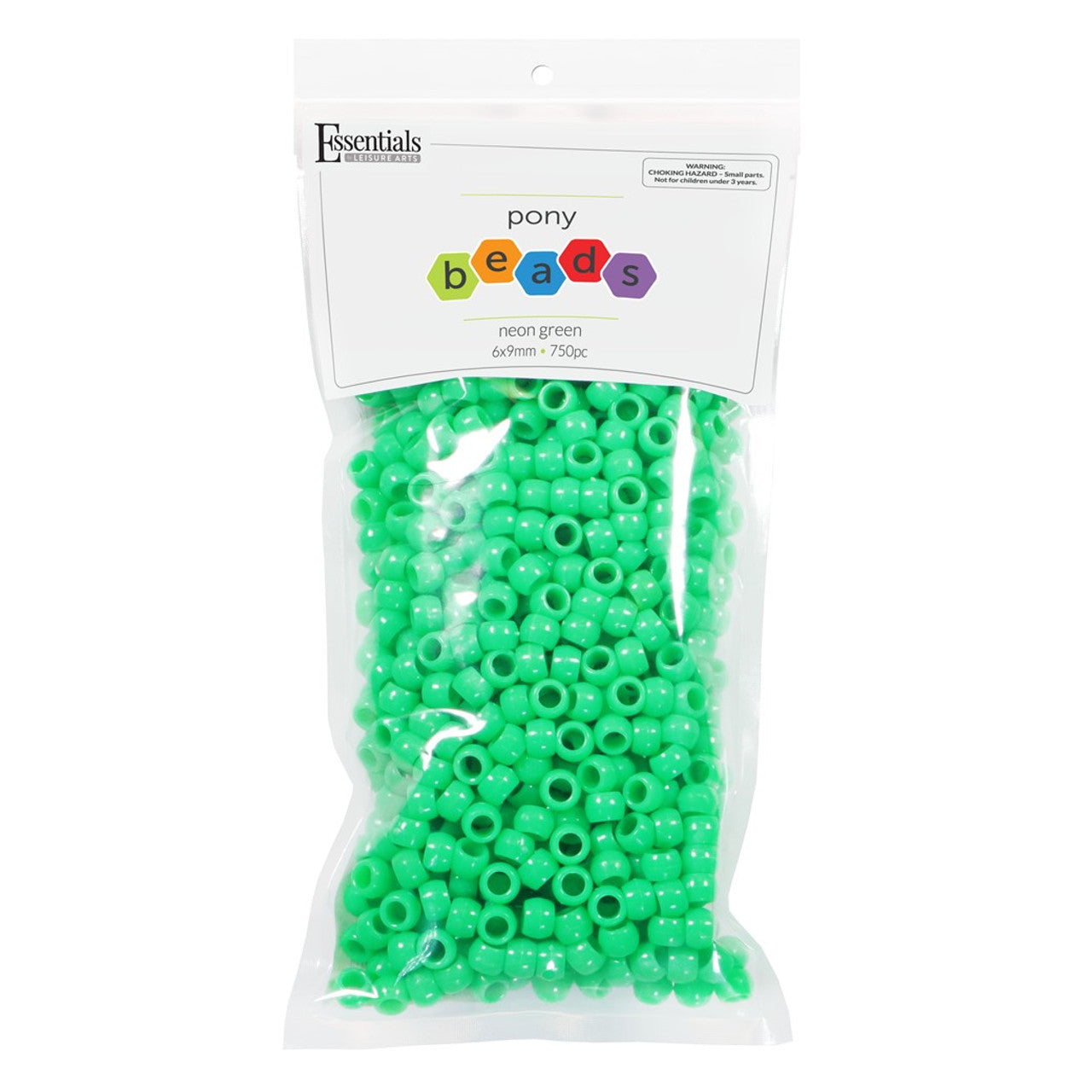 Essentials By Leisure Arts, Pony Bead, 6Mm X 9Mm, Neon Green, 750Pc Arts & Crafts JB-41312_f4923018-ae0e-4df8-bf13-3a8ed68a691f