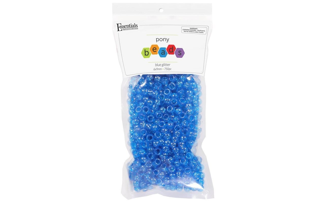 Essentials By Leisure Arts, Pony Bead, 6Mm X 9Mm, Glitter Blue, 750Pc JB-41327_48a134e5-1778-4144-a74d-d33d7bebe159
