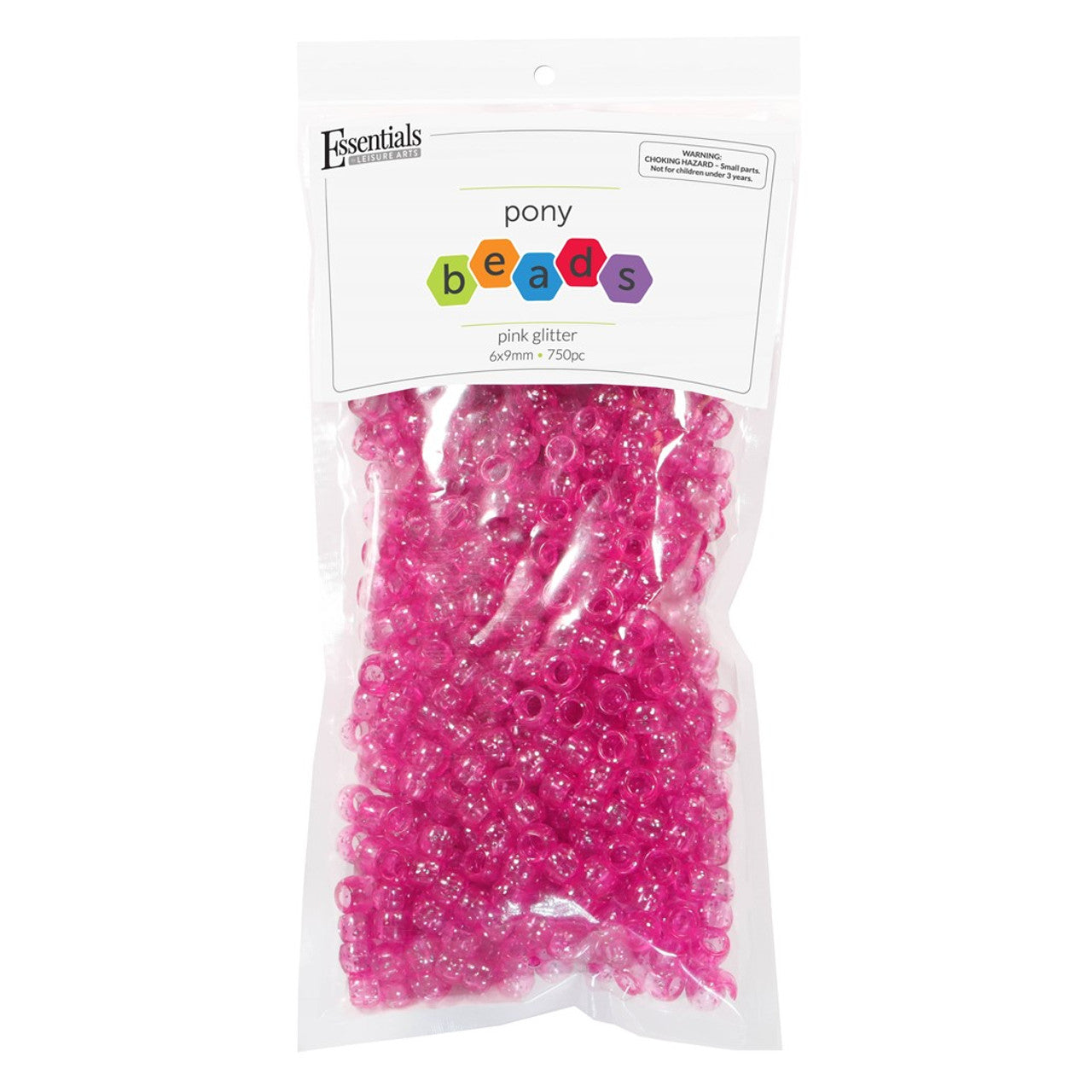 Essentials By Leisure Arts, Pony Bead, 6Mm X 9Mm, Glitter Pink, 750Pc Arts & Crafts JB-41329_39a1e476-4615-4593-ba37-24689ae6724b