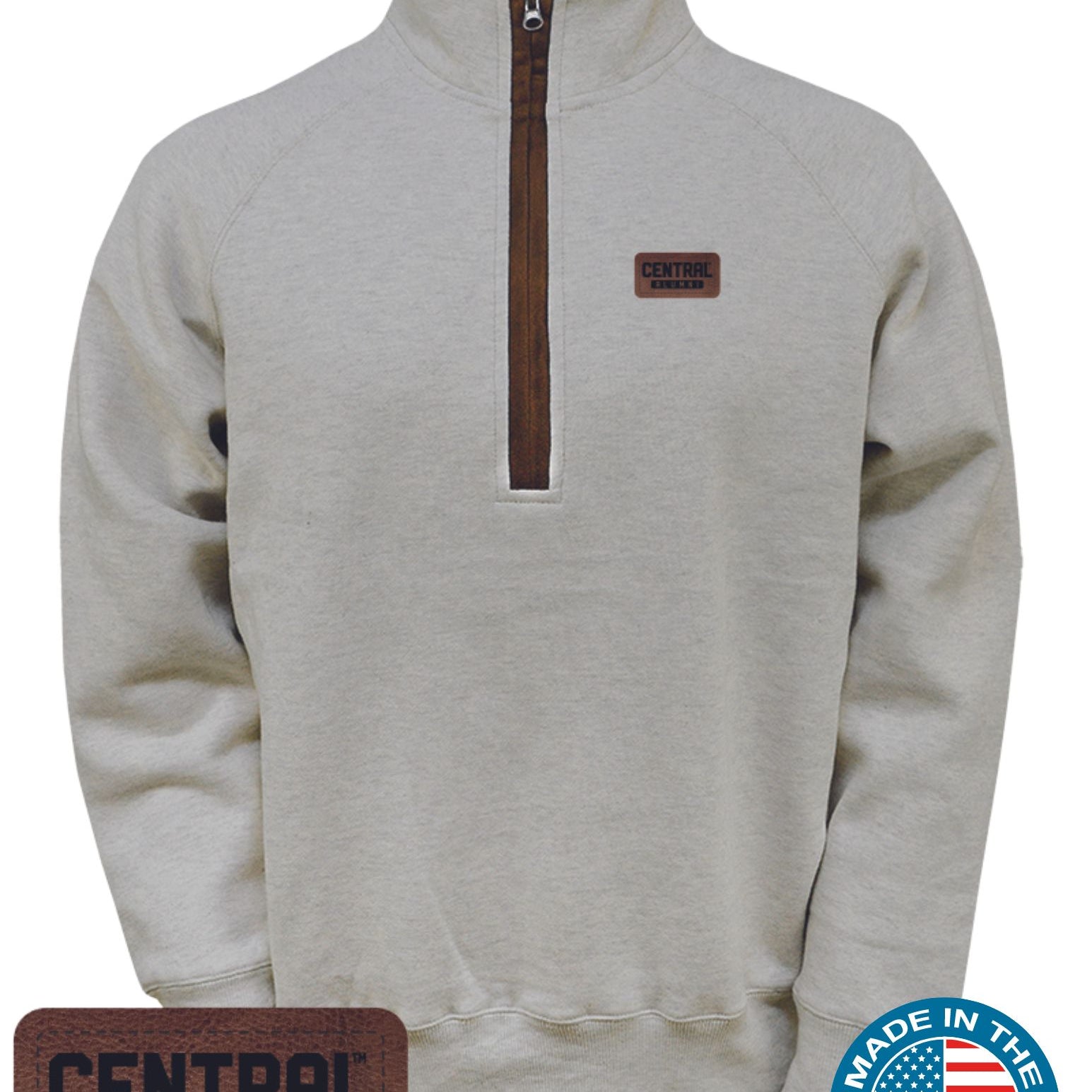 CWU Alumni Cream 1/4 Zip Sweatshirt With Leather Patch JB-42074_1