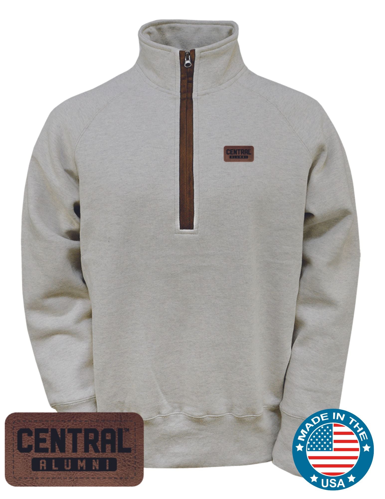 CWU Alumni Cream 1/4 Zip Sweatshirt With Leather Patch JB-42074_1