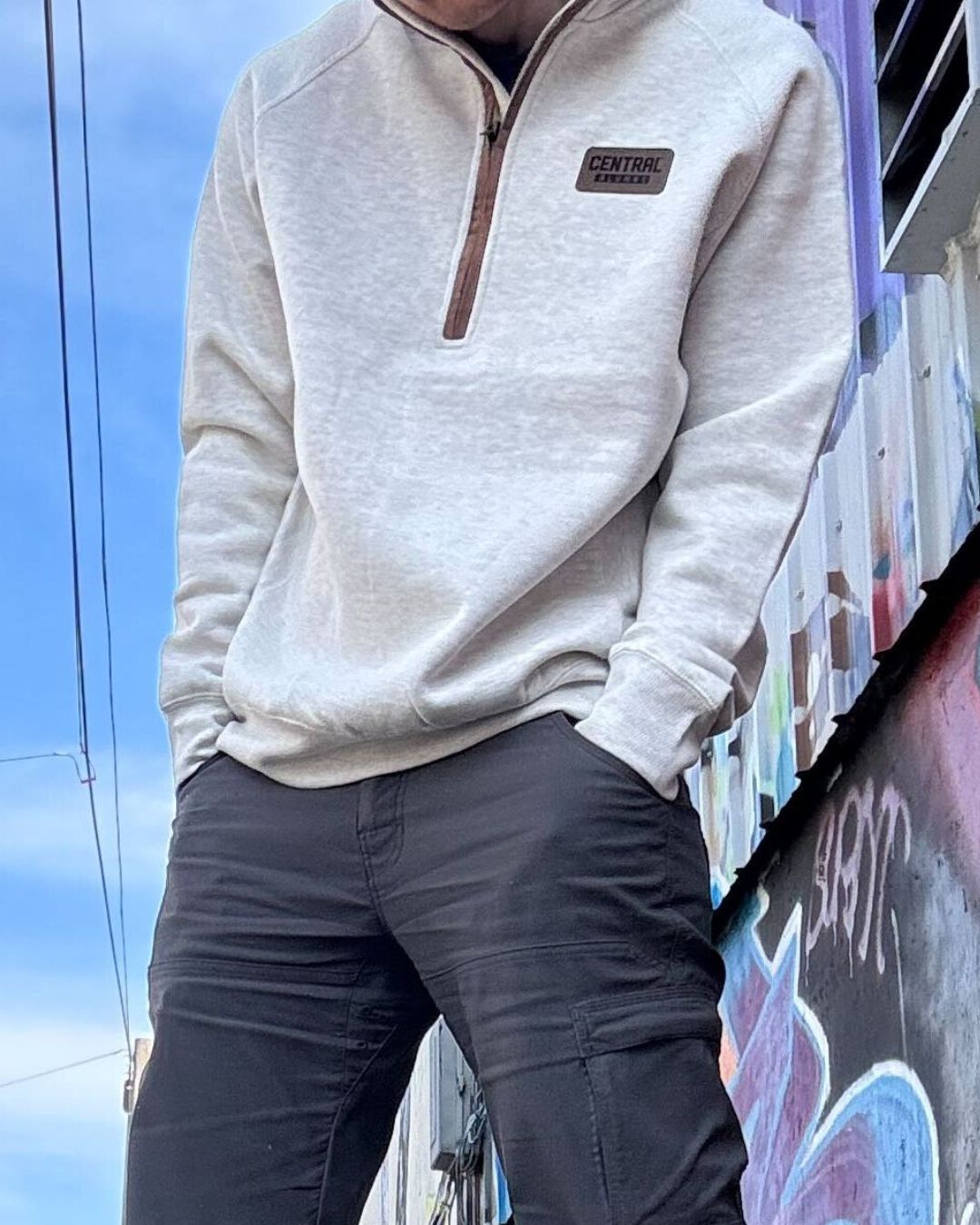 CWU Alumni Cream 1/4 Zip Sweatshirt With Leather Patch JB-42074_2