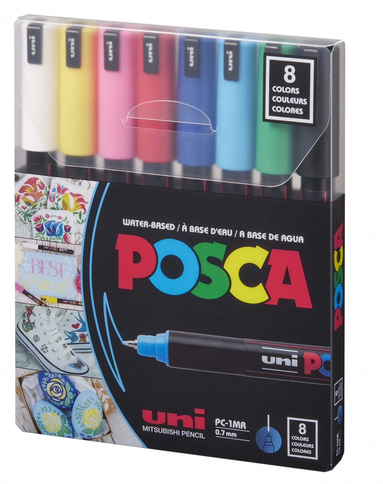 Posca 8Pk Pc-1Mr Water Based Paint Markers Extra Fine Tip 0.7Mm Assorted Colors JB-42250_1