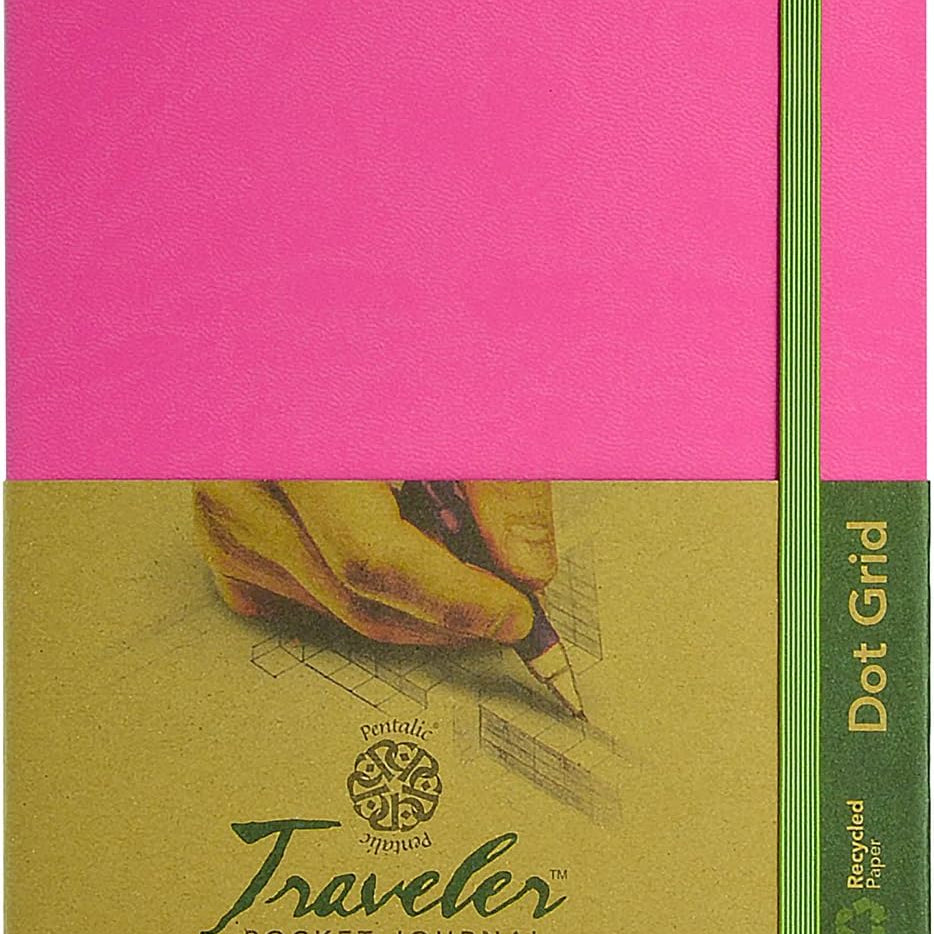 Pentalic 6" X 8" Pocket Dot Grid Traveler Journal, 160 Pages, Bright Pink JB-42291