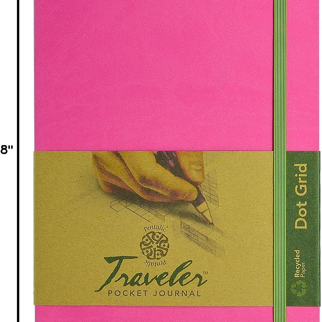 Pentalic 6" X 8" Pocket Dot Grid Traveler Journal, 160 Pages, Bright Pink JB-42291_1