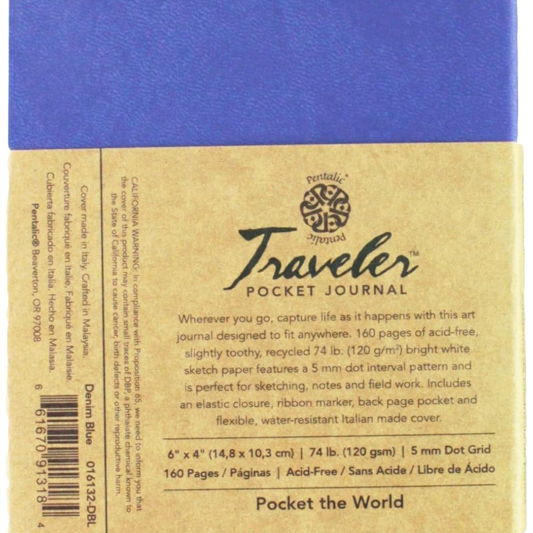 Pentalic Art Travelers Dot Grid Sketch Book Acid Free, 4-Inch X 6-Inch, Denim JB-42295_1
