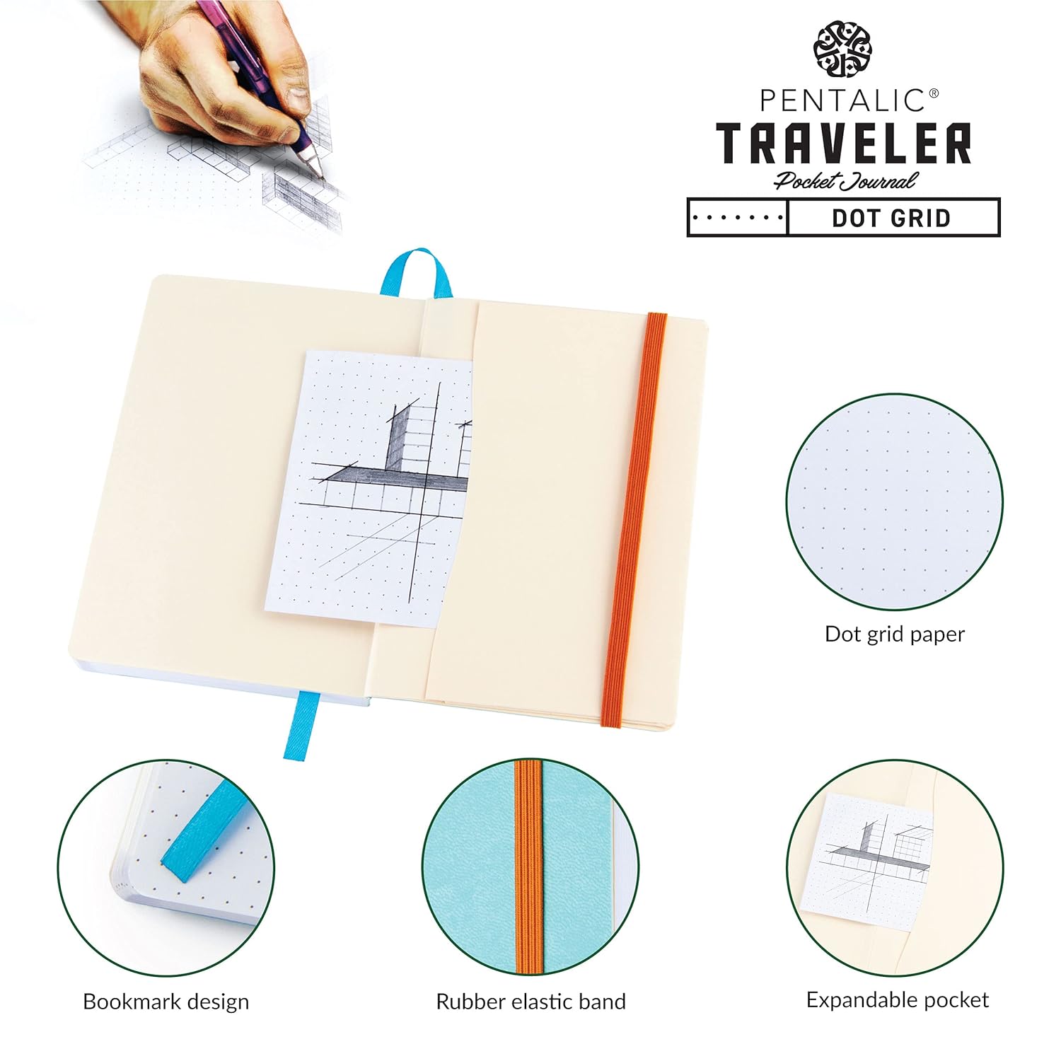 Pentalic 4 X 6" Pocket Dot Grid Traveler Journal, 160 Pages, Turquoise Blue JB-42296_3