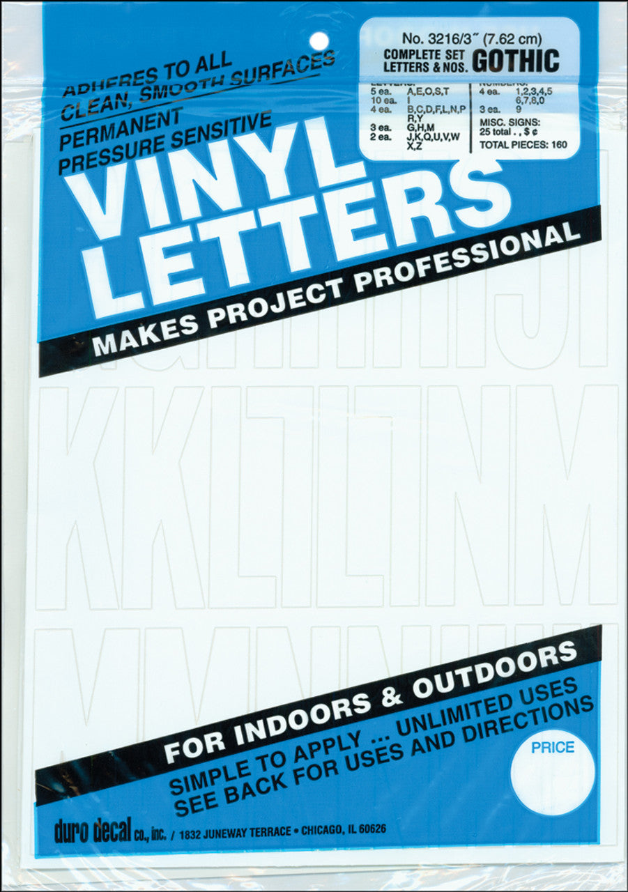 3" White Vinyl Letters/Number JB-42839