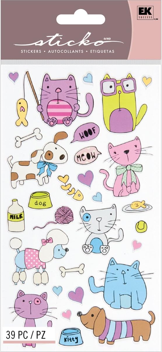 Ek Success Brands Decorative Sticko Stickers, Cats And Dogs JB-42958