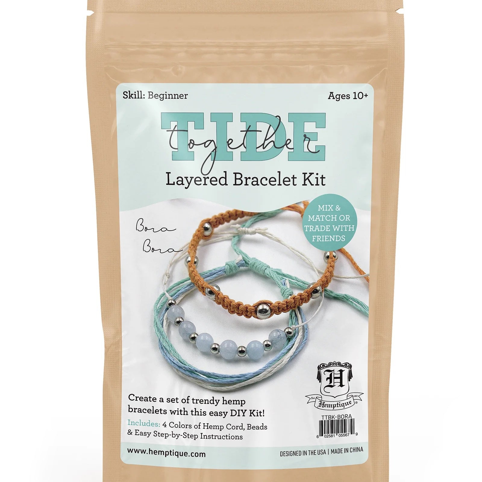 Hemptique Tide Together Layered Hemp Bracelet Kit - Bora Bora 30 JB-44668