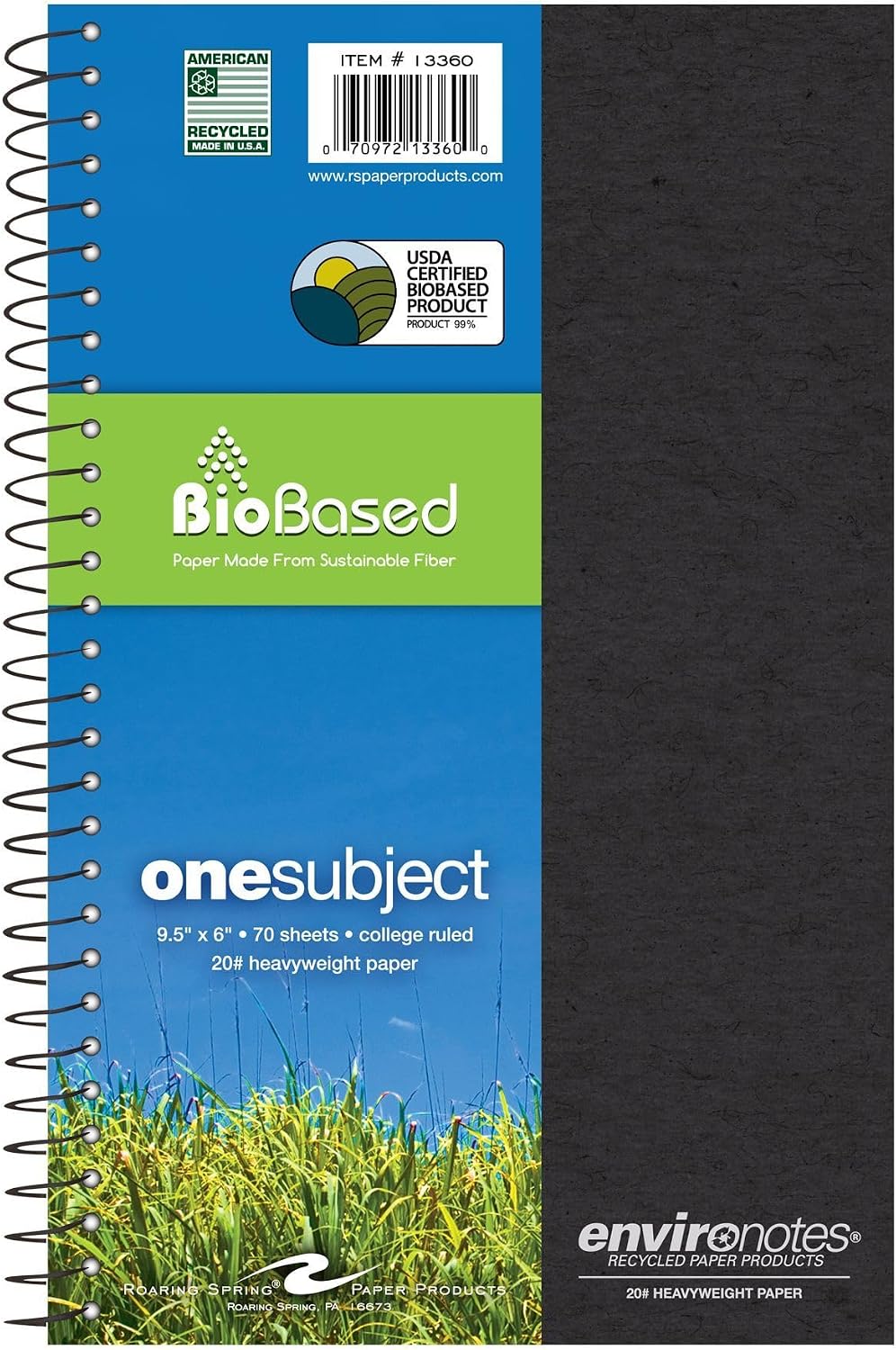 Roaring Spring Environotes BioBased 1-Subject Notebook, 6" x 9.5" 40 JB-44690