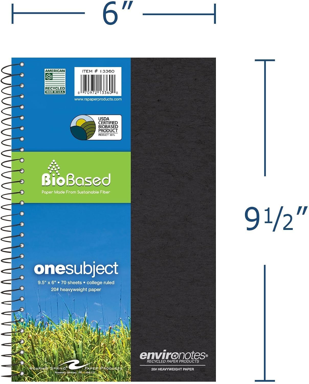 Roaring Spring Environotes BioBased 1-Subject Notebook, 6" x 9.5" 40 JB-44690_c4d5d1f8-c3e1-4219-9da6-b88c7b28ea60