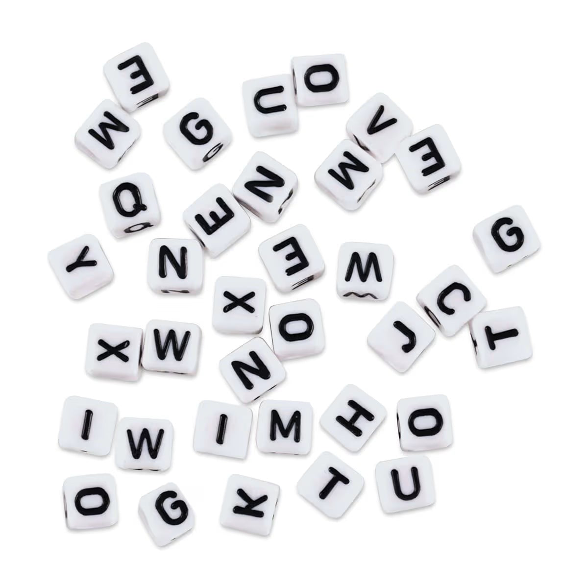8 mm White/Black Alphabet Beads 30 JB-44731