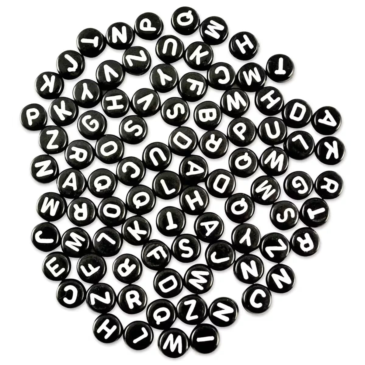 Black/White Round Alphabet Beads 30 JB-44734