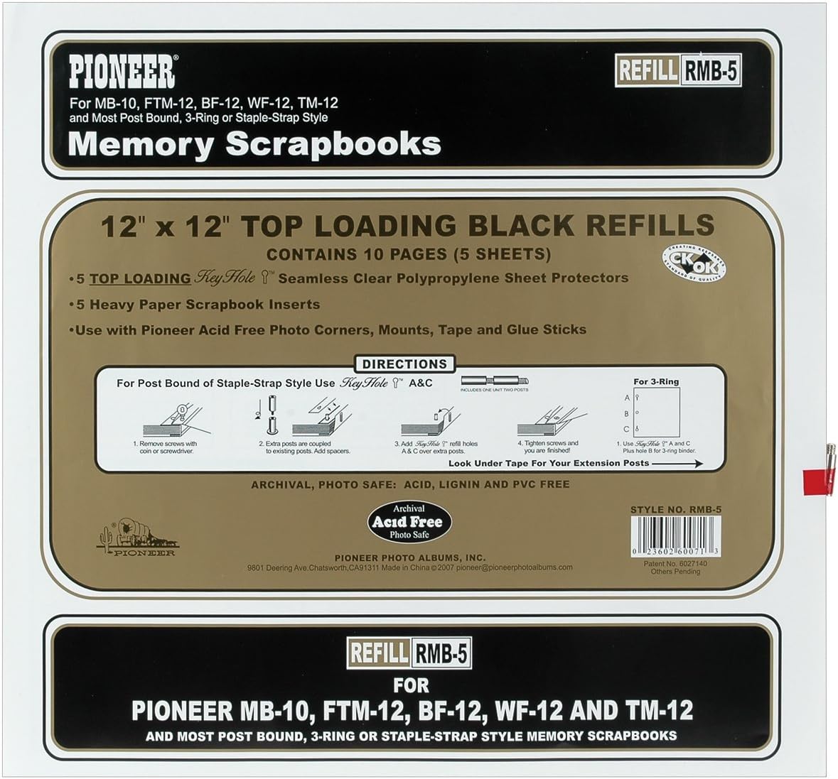 Pioneer 12" x 12" Top-Loading Refill Pages - Black 30 JB-44787