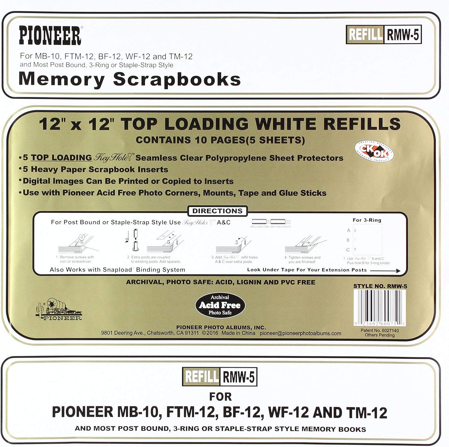 Pioneer 12" x 12" Top-Loading Refill Pages - White 30 JB-44788